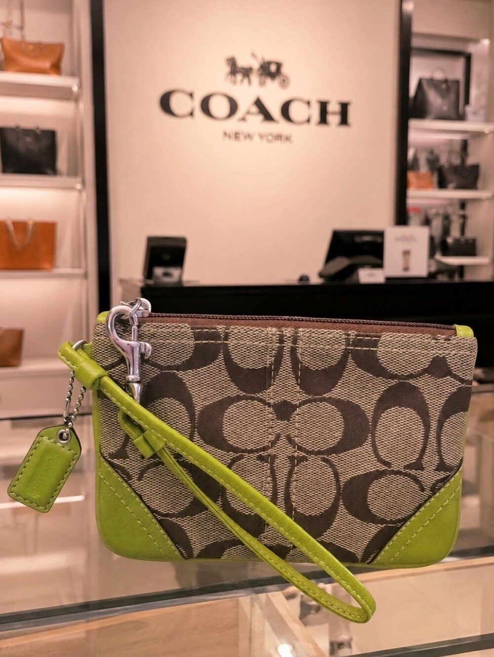 Coach Vintage Lime Green Wristlet